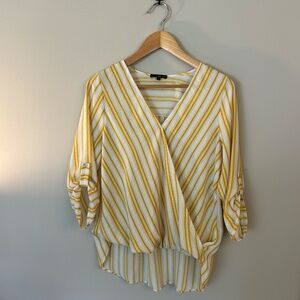 Yellow and White Striped 3/4 Sleeve Top - Size Small
